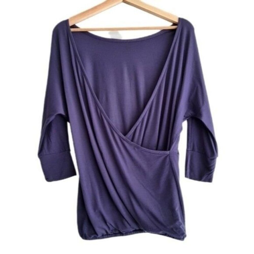 T BABATON / Aritzia Open Back Drape Surplice Blouse Top Purple / Blue Sz XXS
